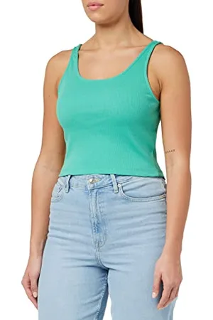 ONLY Damen Geripptes Crop Top | Kurzes Sleeveless Rundhals Oberteil | Bauchfrei Einfarbig ONLNESSA, Farben:Grün, Größe:S