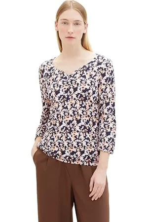 TOM TAILOR Damen Basic Henley-Bluse mit Print, , XS