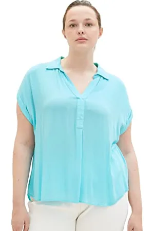 TOM TAILOR Damen 1037305 Plussize Bluse mit Crinkle-Struktur, 26007-Teal Radiance, 48