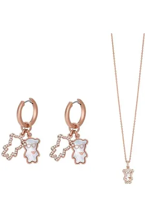 Emporio Armani Damen Ohrringe und Halskette aus roségoldfarbenem Messing, Set