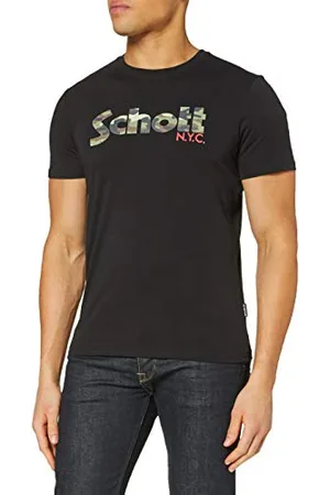 Schott NYC Herren Tslogo T-Shirt, Schwarz/Camo, Medium