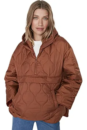 Trendyol Damen Jung Oversize Puffer Plain Webstoff Winterjacke Coat, , XS