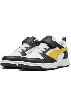 PUMA Unisex Kinder Rebound V6 Lo Ac+ Ps Sneaker, Black Yellow Sizzle White, 35 EU