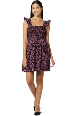 THE DROP Kari Ruffled-Shoulder Smocked Mini Dress Kleider, , S