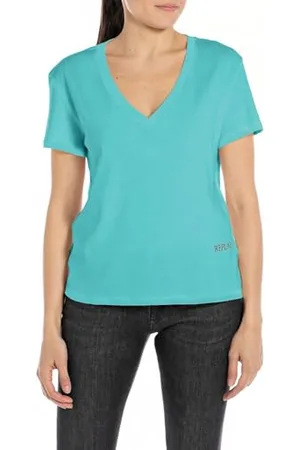 Replay Damen T-Shirt Kurzarm aus Baumwolle, (Grün), L