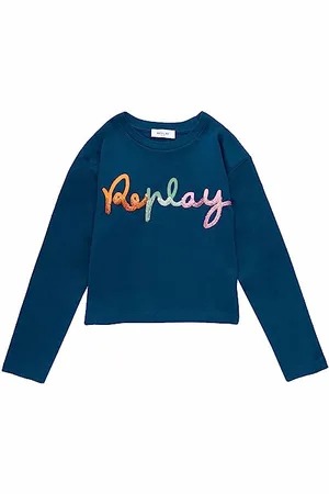 Replay Mädchen Langarmshirt aus Baumwolle mit Logo, (Blau), 8 Jahre