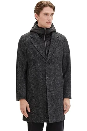 TOM TAILOR Herren 2-in-1 Karo Wollmantel mit abnehmbarer Innenjacke, deep herringbone structure, XL