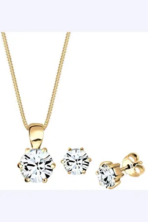 Elli Schmuckset Damen Set Basic Elegant mit Kristalle in 925 Sterling Silber vergoldet