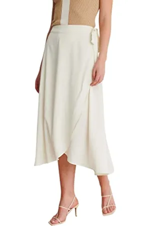 NA-KD Damen Overlap Satin Skirt Rock, , 44 EU