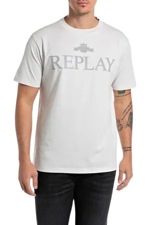 Replay Herren T-Shirt Kurzarm aus Baumwolle, Weiß (Ice 563), M