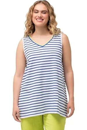 Ulla Popken Damen gestreiftes Top mit Kontrast Rippe T-Shirt, , 42-44