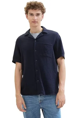 TOM TAILOR Herren Relaxed Fit Musselin Sommer-Hemd, , M