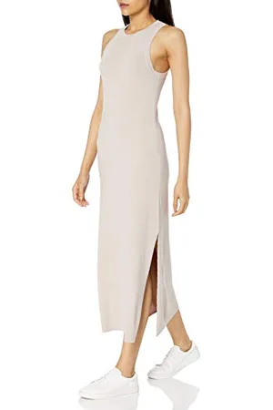 THE DROP Damen Maxikleid Gabriela, hoher Halsausschnitt, tiefer Armausschnitt, A-Linie, mit Seitenschlitz, , M