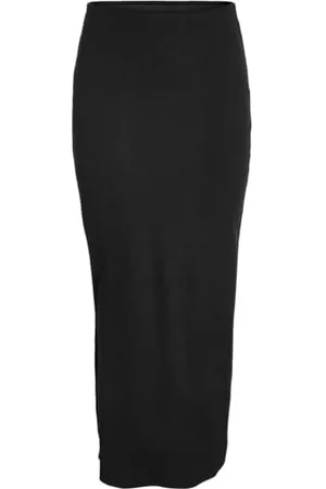 Noisy May Damen Maxi Stretch Rock mit Schlitz Langer Skirt Knöchellang dehnbarer RIPP NMMAYA