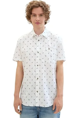 TOM TAILOR Herren Slim Fit Kurzarm Hemd mit Palmen-Print, , M