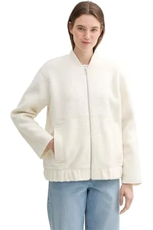 TOM TAILOR Damen 1043678 Loose Fit Bomber Blazer-Jacke, 35880-Light Creme Beige Boucle, XL