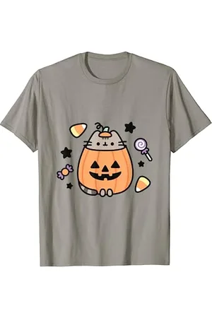 Pusheen Halloween-T-Shirt mit Kürbis-Design, Männer, Unisex-Jugendliche, Kurzarm, T-Shirt, , S