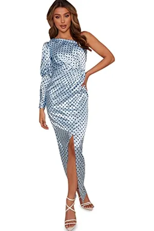 Chi Chi London Damen Maxikleid aus Satin mit Einer Schulterpartie in mit Punkten Cocktailkleid, 40