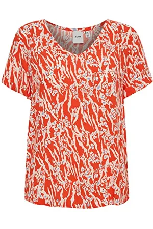 Ichi IHVERA V Damen Bluse Shirtbluse Kurzarm mit Allover-Print, Größe:38, Farbe: