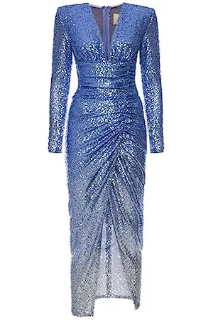 Swing Midikleid Damen | Elegantes Kleid | Festliches Kleid | Partykleid | Abendkleid | Hochzeitskleider | Abschlussballkleid | Ballkleid | Langarm | Kleid mit Pailletten | | 38 (M)