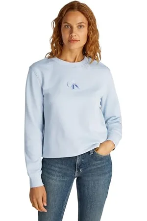 Calvin Klein Damen Sweatshirt Gradient Monologo Crewneck Regular Fit, Blau (Niagara Mist), M