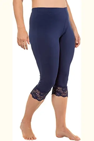 Ulla Popken Damen Capri, Elastischer Spitzensaum Hosen, , 32W / 32L EU