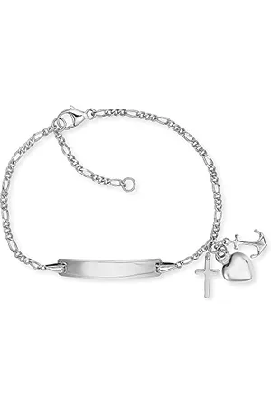 HERZENGEL Mädchen Kinder Armband aus Sterling mit Kreuz, Herz und Anker Anhängern - mit Gravurplatte - Karabinerverschluss - längenverstellbar - nickelfrei