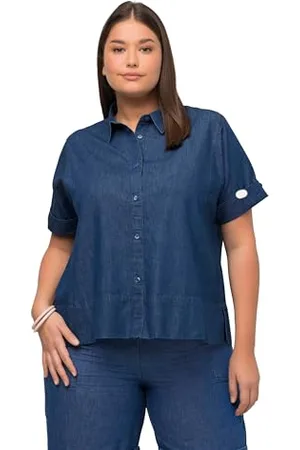 Ulla Popken Damen Fake-Tencel Shirt Blouse Bluse, , 50-52