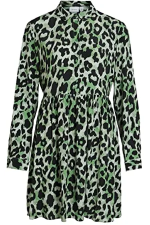 VILA Damen Vifini L/S Shirt Dress/Su - Noos Kleid, Mineral Green, 44 EU