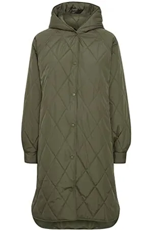 Ichi IHHANSA JA Damen Steppmantel Wintermantel Winterjacke Steppmantel mit Druckknöpfen und Kapuze, Größe:L, Farbe: