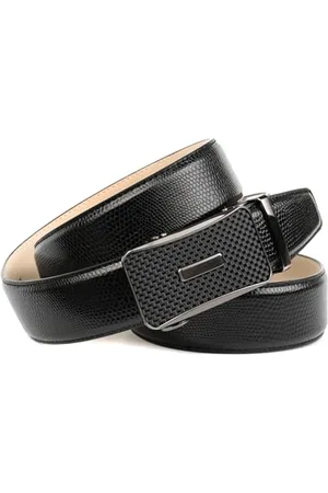 Anthoni Crown Rindsleder Gürtel, Automatikgürtel mit Automatikschließe in schwarzmetallic, Gürtel für Businesanzug, Herrenschuhe und Herrenhose, 35mm breit, kürzbar. Auch perfekt für Jeans. 115