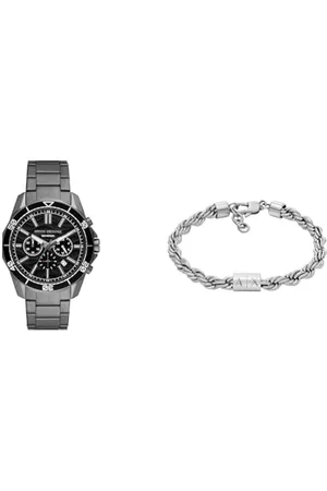 Armani Exchange Herrenuhr Grau und Armband Silber, Edelstahl, Set