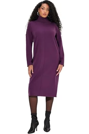 Ulla Popken Damen große Größen Übergrößen Plus Size Strickkleid, Ziernähte, Rollkragen, Langarm