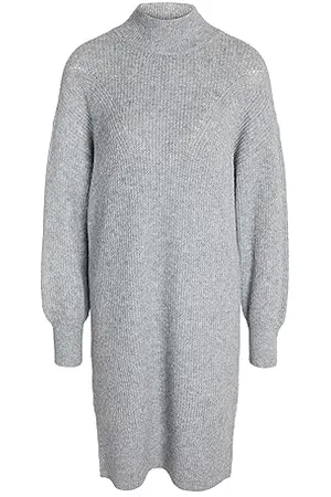 Noisy May Midi Strickkleid mit Stehkragen Loose Fit Strick Kleid Knielang Langarm Ausgestellt NMNELLA, Farben:Grau,Größe Damen:XS