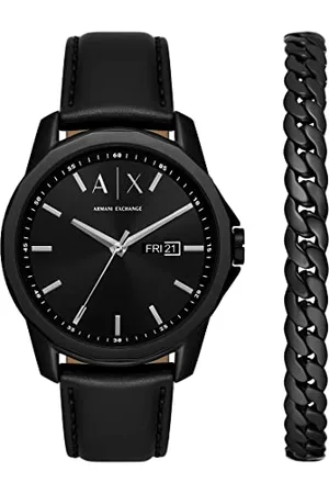 Armani Exchange Herrenuhr 3-Zeiger-Werk Wochentag Datum Edelstahl schwarz, AX7147SET