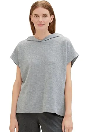 TOM TAILOR Damen Sweatshirt-Pullunder mit Kapuze, medium silver grey melange, XXXL