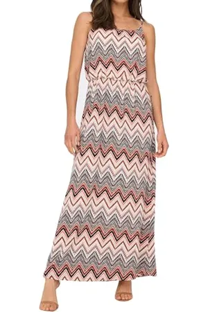 ONLY Damen Maxi Kleid Winner Trägerkleid mit Alloverprint 15177381 Cloud Dancer Arabian Zigzag 40