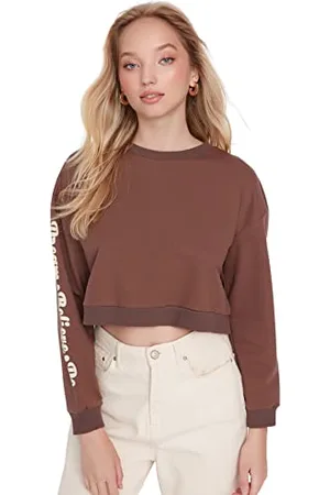 Trendyol Damen Rundhalsausschnitt, einfarbig Sweatshirt, , 42