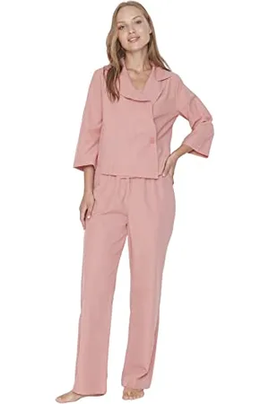 Trendyol Damen Effen damesoverhemdbroek in het midden, geweven stof Pajama Set, , 34 EU