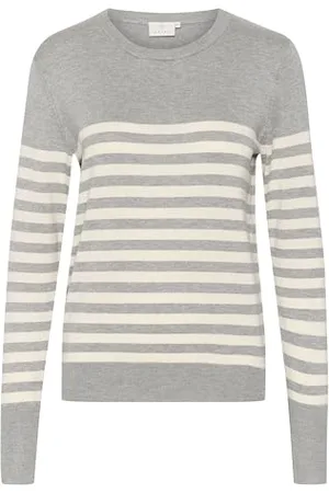 Kaffe KAlizza Striped Knit Pullover Damen Strickpullover Rundhals Pullover Streifen Sweatshirt Elegant Oberteile Langarmshirt Pulli L