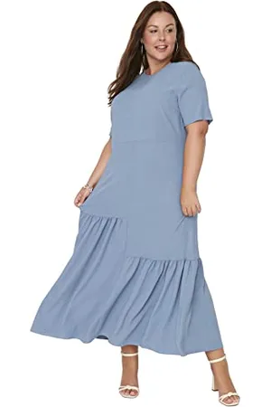 Trendyol Damen Maxi Ruffle Hem Regular Plus Size Dress Kleid, , 94