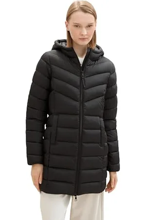 TOM TAILOR Damen 1042811 Lightweight Steppmantel mit Kapuze, 14482-Deep Black, XL