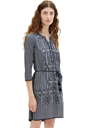 TOM TAILOR Damen 1037498 Tunica Kleid mit Muster, 25701-Navy White Ethno Design, 38