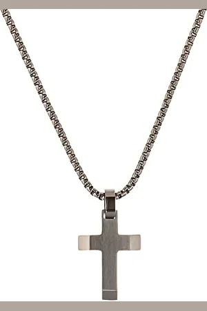 QS by s.Oliver Kette mit Anhänger Edelstahl Jungen Kinder Halsschmuck, 40+3 cm, Silber, Kreuz, Kommt in Schmuck Geschenk Box, 2035807