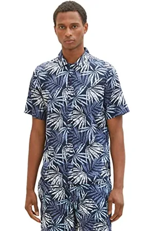 TOM TAILOR Herren 1036232 Sommer-Hemd mit Muster, 31839-Navy Tonal Leaf Design, L