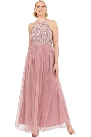 Maya Deluxe Damen Womens Ladies Bridesmaid Maxi Dress Halter Neck Sequin Embellished Prom Graduation Wedding Brautjungfernkleid, , 52