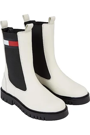Tommy Hilfiger Damen Mid Boot Stiefel Long Chelsea aus Leder, Elfenbein (Rich Cream), 36