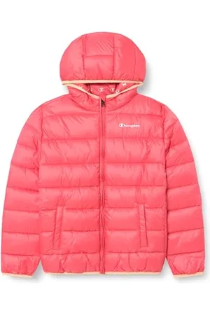 Champion Legacy Outdoor B (306868) – WR Light Cirè 40gr Small Script Logo Kapuzenjacke, Lachs (DBR), 7–8 Jahre (S), Unisex – Kinder FW24