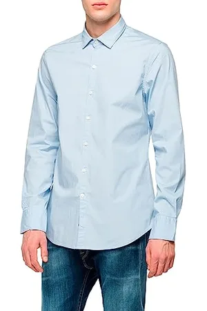 Replay Herren Hemd Langarm mit Stretch, (Blau), XL