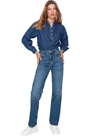 Trendyol Damen Herren Hoher Bund Wide Leg Jeans, , 42 EU